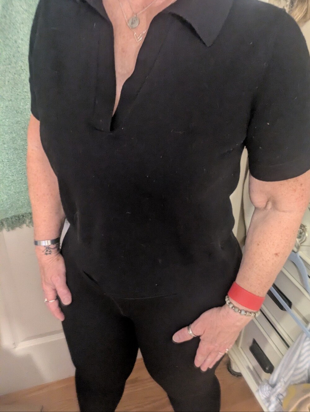 Michael Kors Black Short Sleeve Knit Polo Top